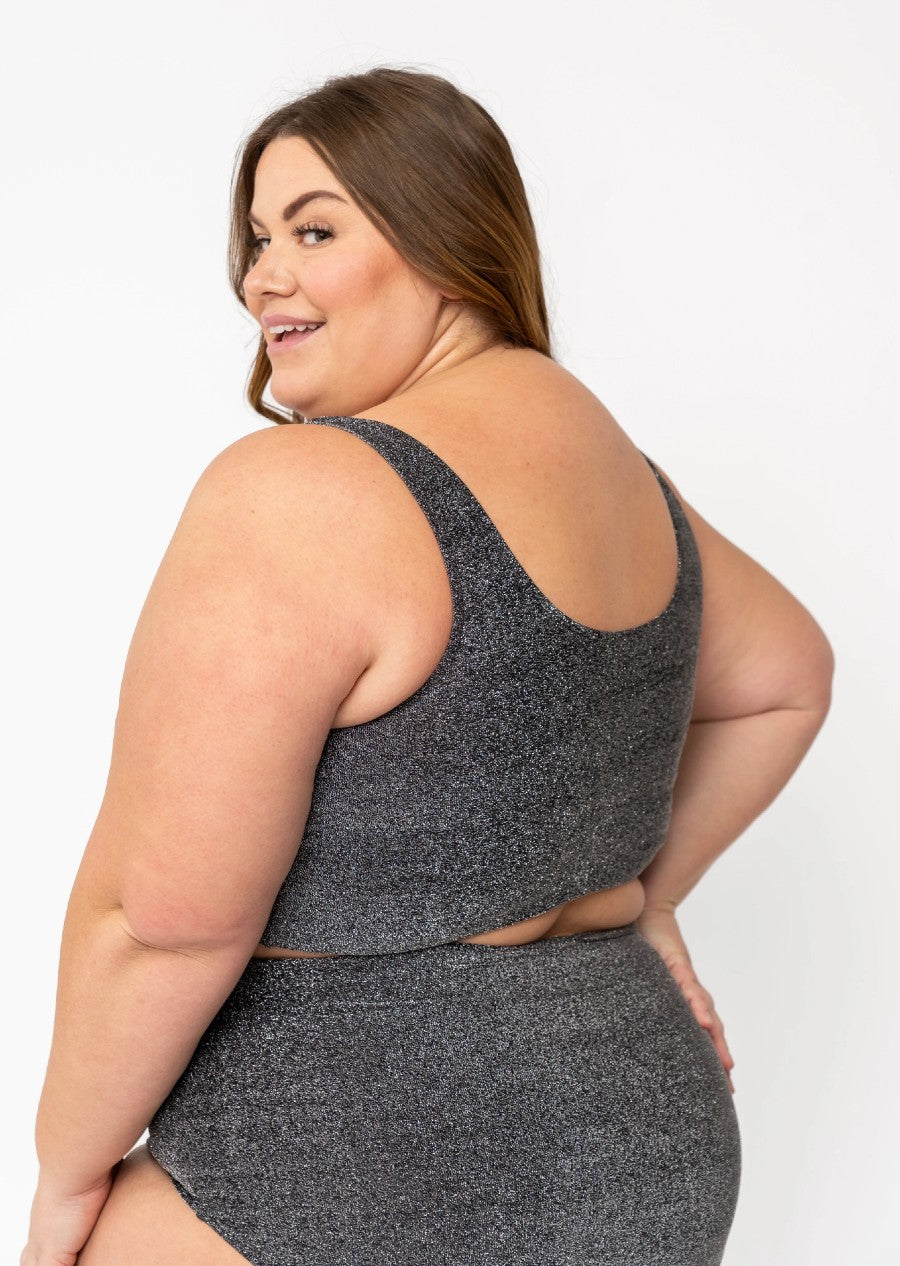 Knotted Front Swim Top Black Shimmer
