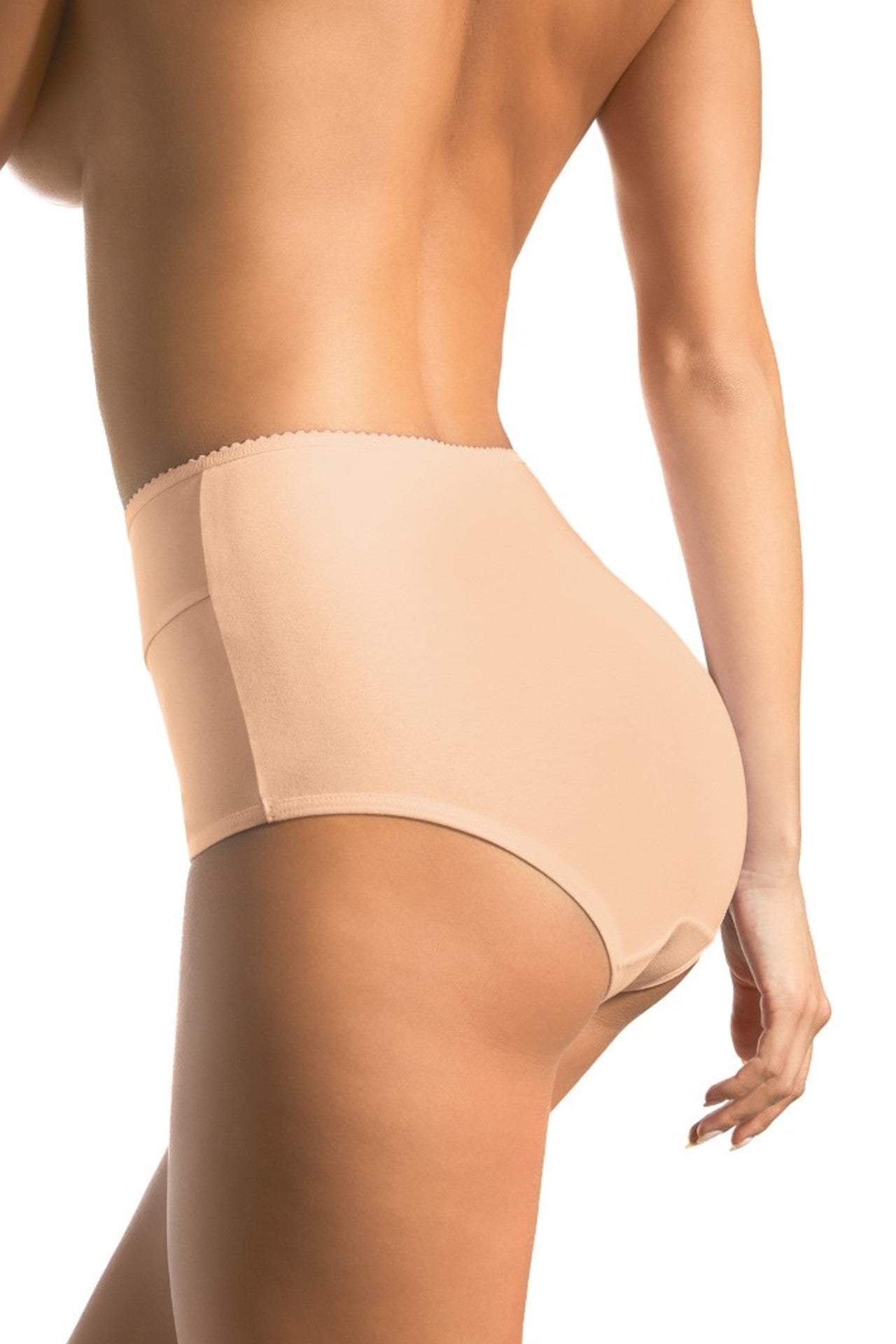 High Waisted Lace and 92% Cotton Brief (Beige)