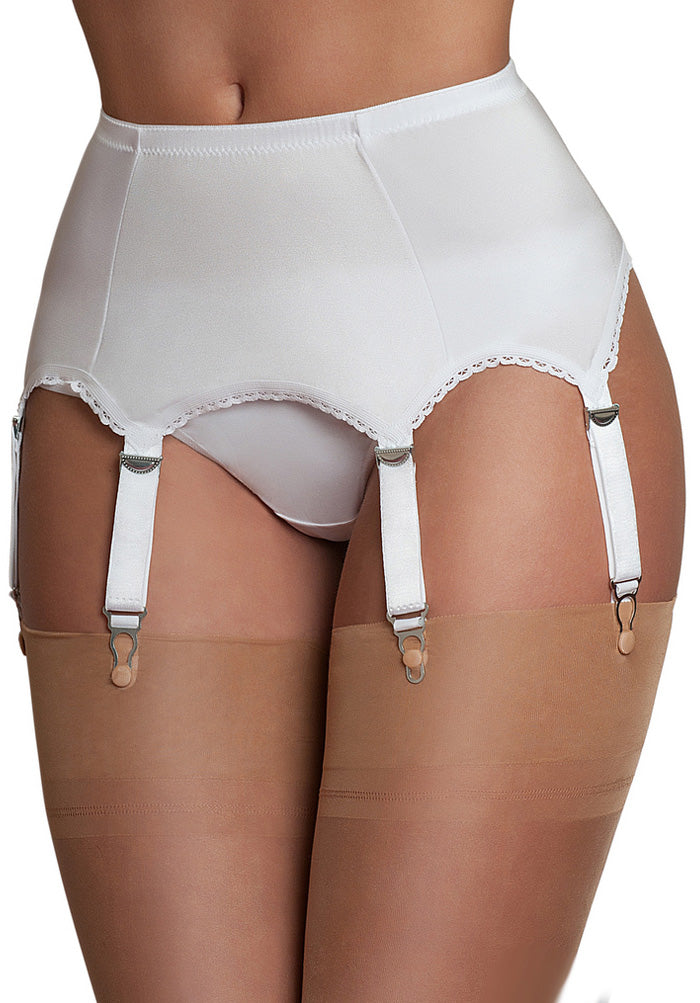 6 Strap Stretch Satin Suspender Belt White