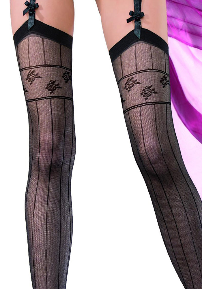Floral Panel with Stripes 20 Denier Stockings