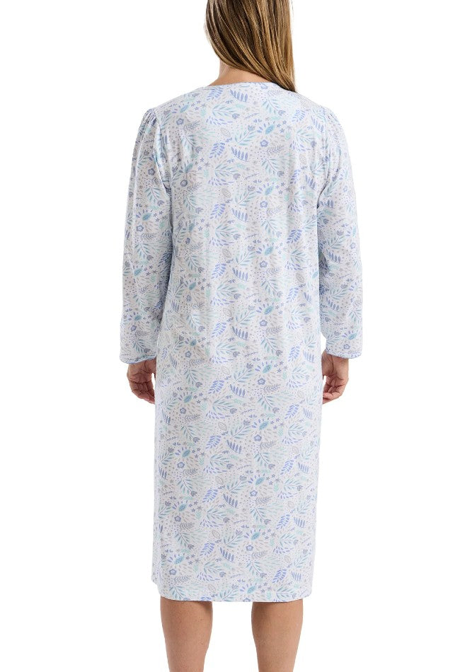 Ladies 40" Floral 100% Cotton Jersey Long Sleeve Nightdress