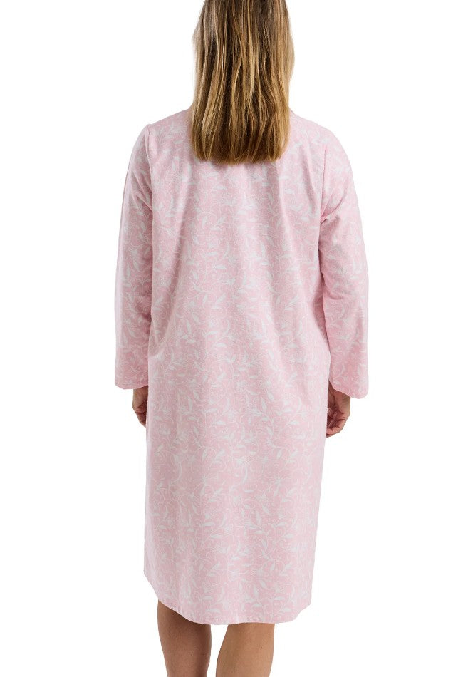 Ladies 40" Brushed 100% Cotton Print Long Sleeve Nightdress