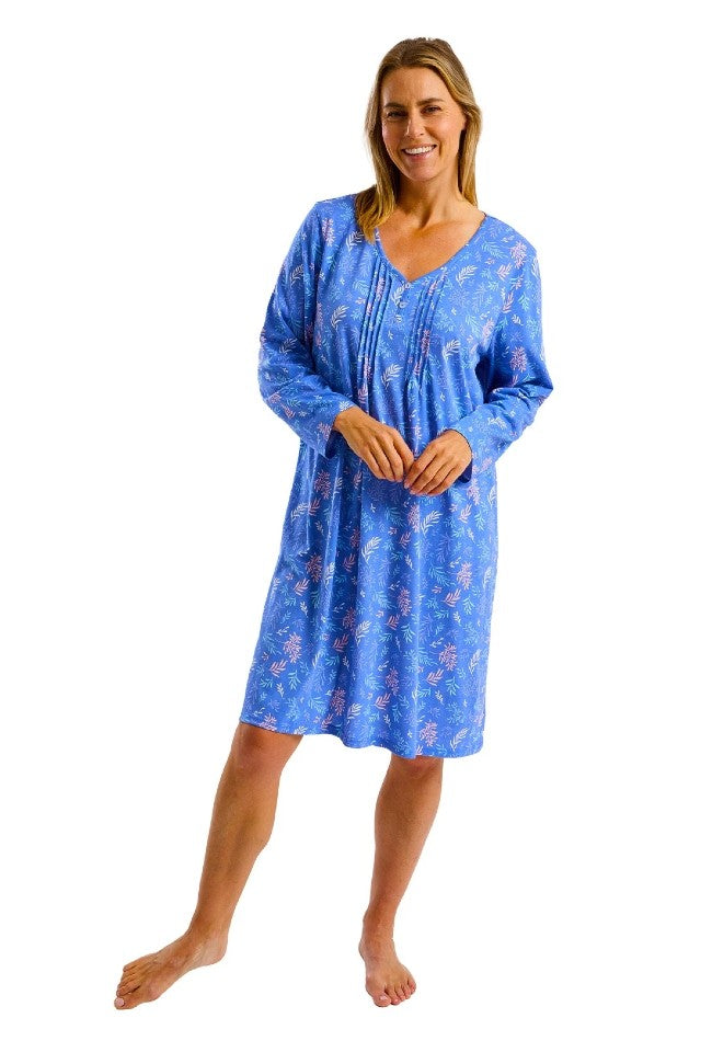 Pintuck Soft Knitted Jersey Long Sleeve Nightdress