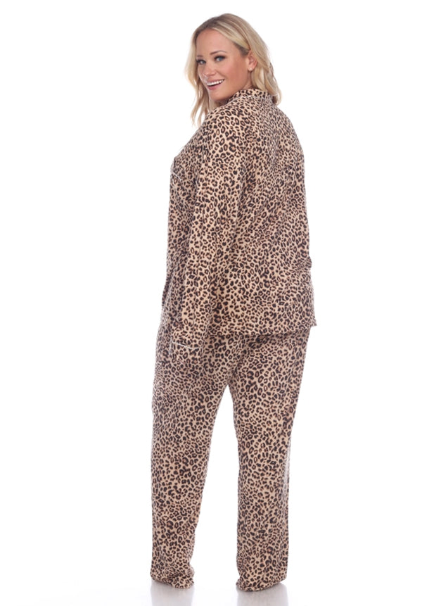 Plus Size Long Sleeve Pajama Set - Brown