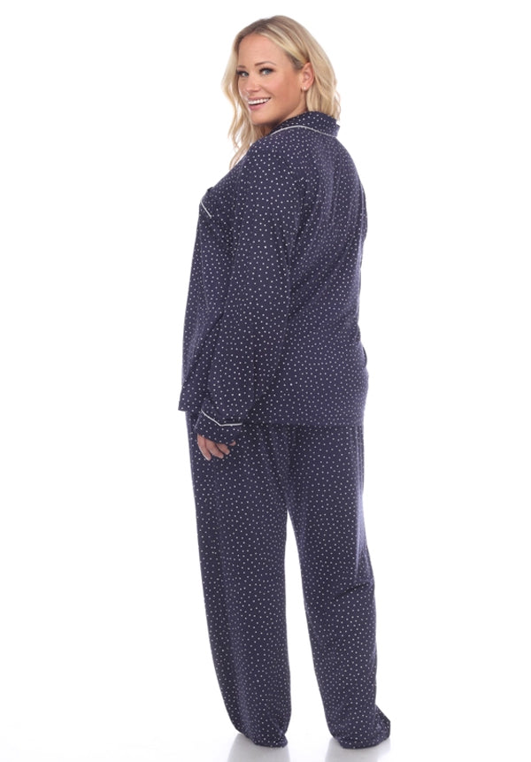 Plus Size Long Sleeve Pajama Set - Navy