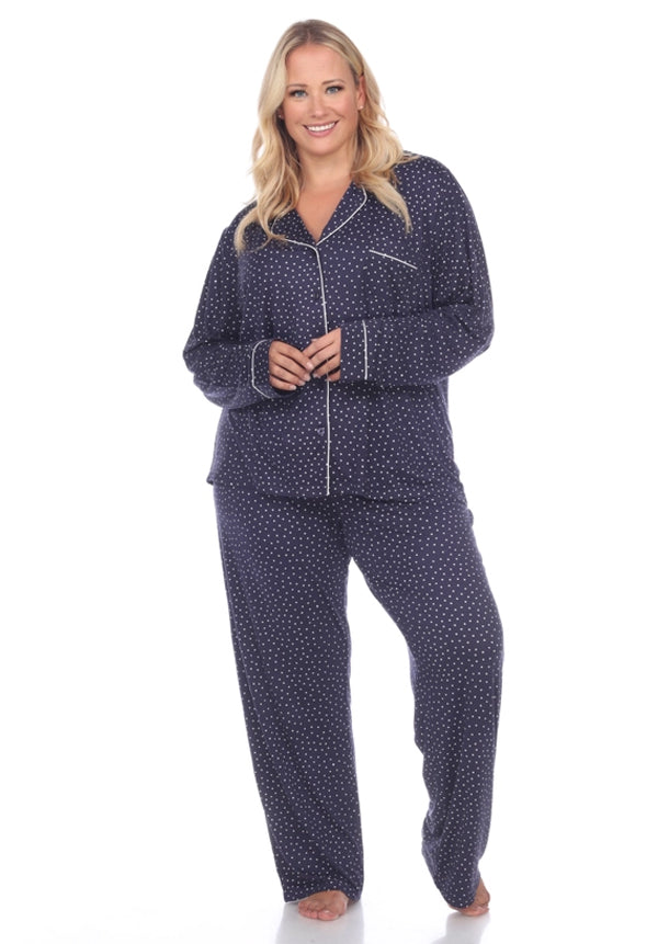 Plus Size Long Sleeve Pajama Set - Navy