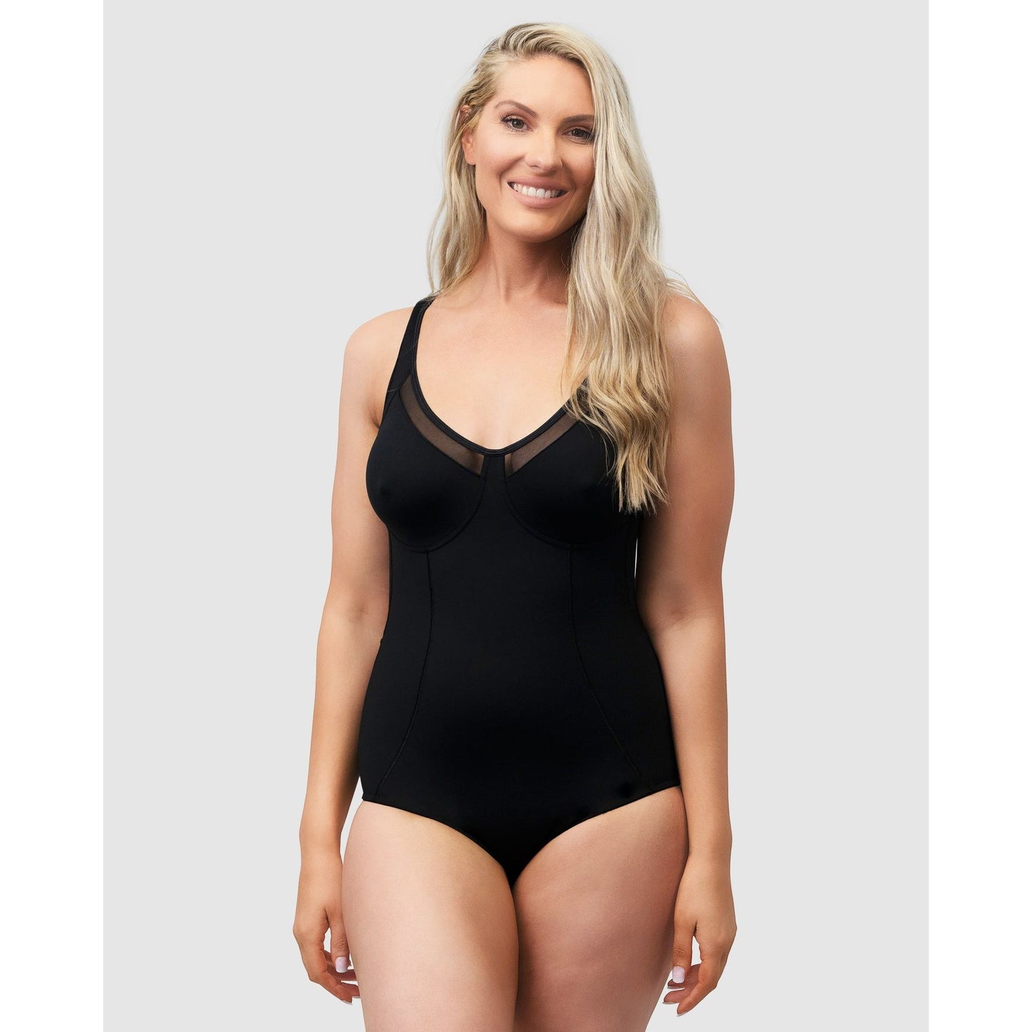 Wirefree Opaque Shaping Bodysuit With Mesh - Style Gallery