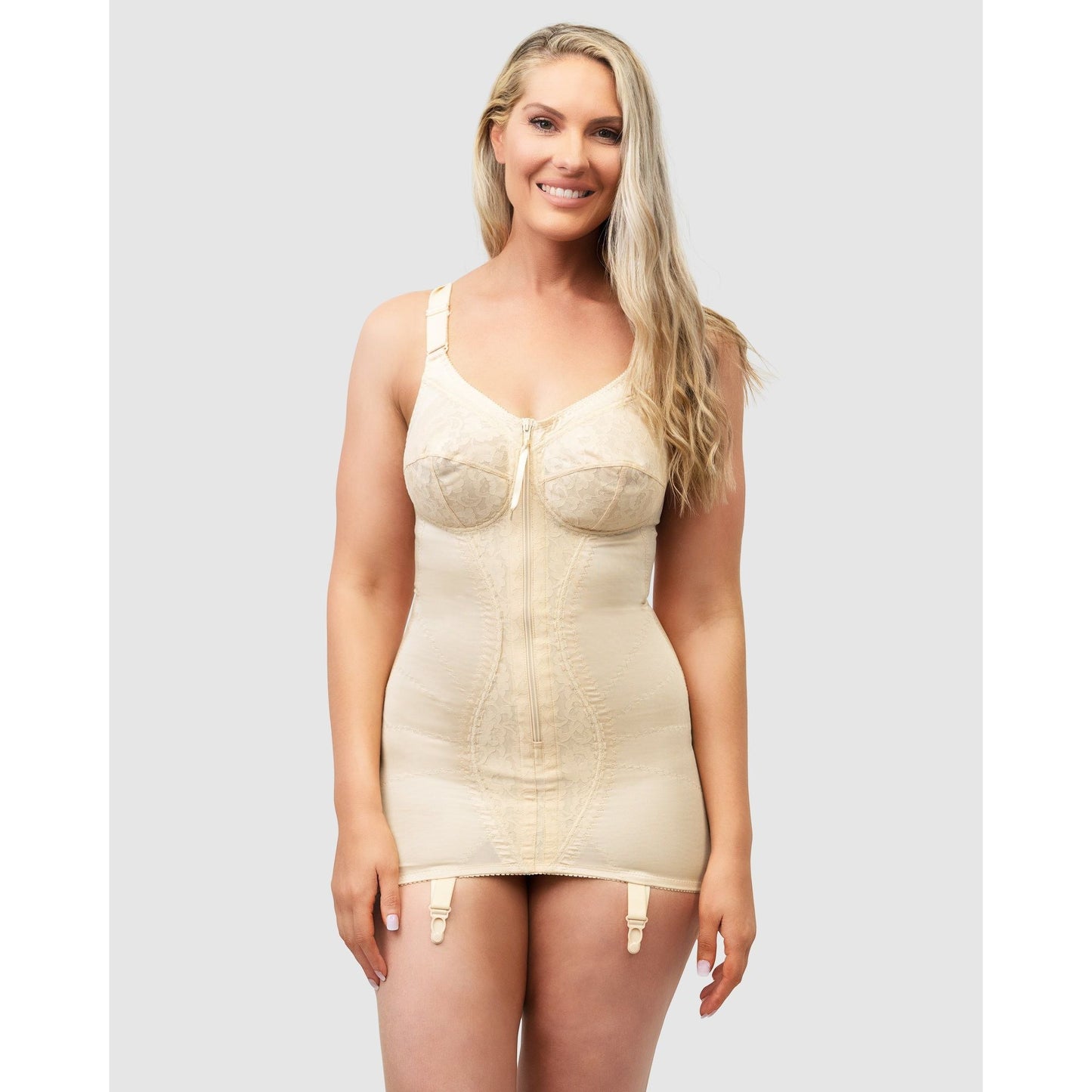 Zip Front Firm Control Lace Corselette Bodyshaper - Style Gallery