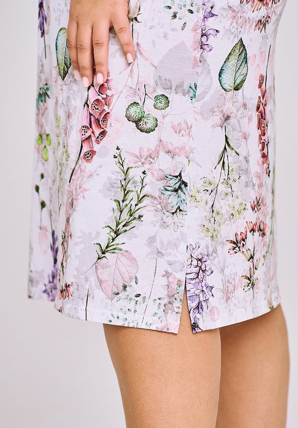Leafy Print Cotton Nightdress Short Sleeves