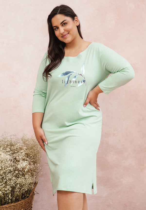 Three Quarters Cotton Nightdress Short Sleeves