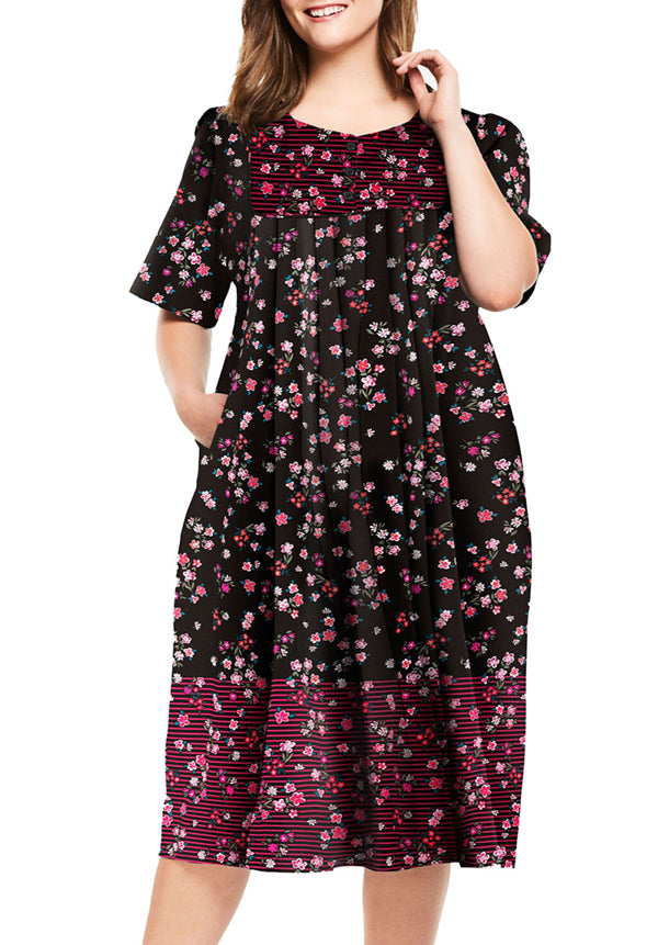100% Cotton Black Printed Short Lounger Dress