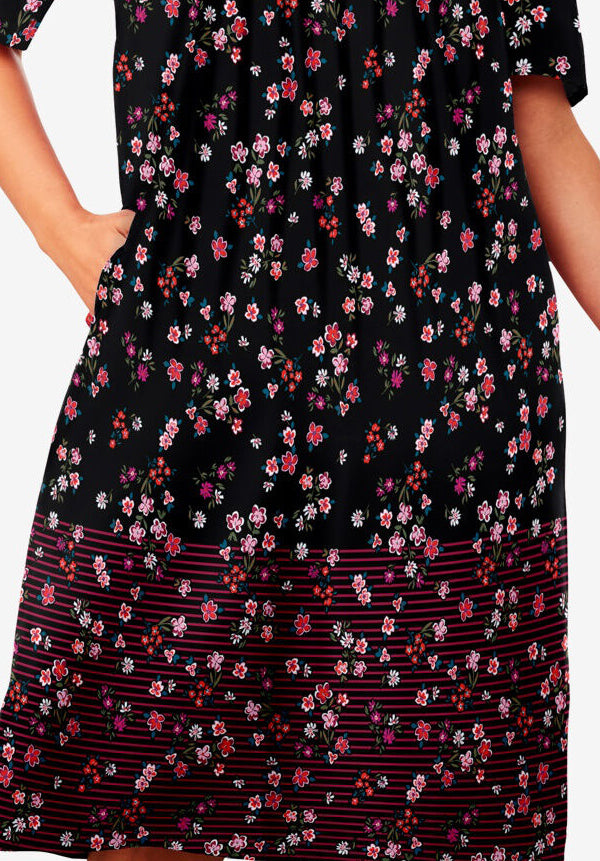 100% Cotton Black Printed Short Lounger Dress