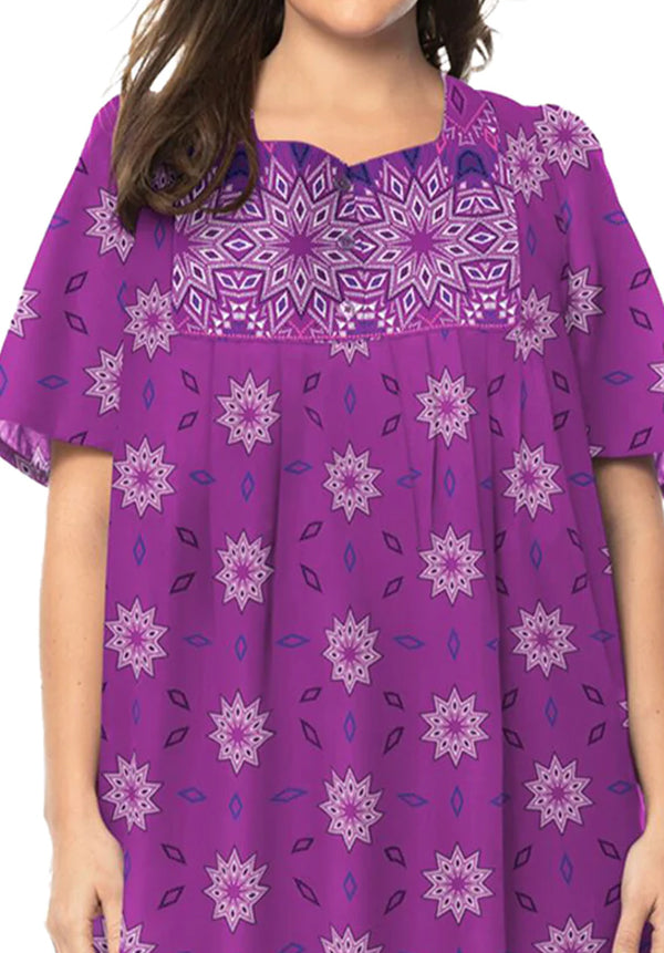 100% Cotton Purple Printed Short Lounger Dress