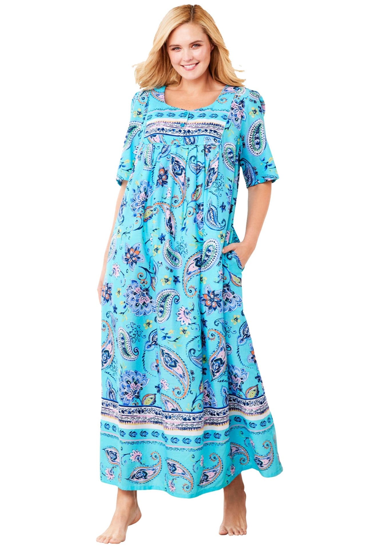 100% Cotton Blue Floral Printed Long Lounger Dress