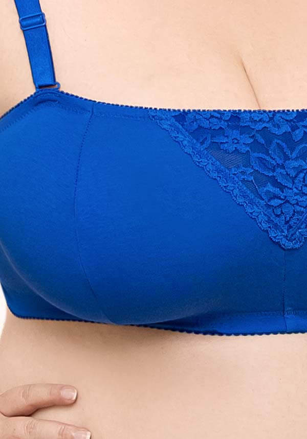 Cotton & Lace Non-Wired Bandeau Bra Blue