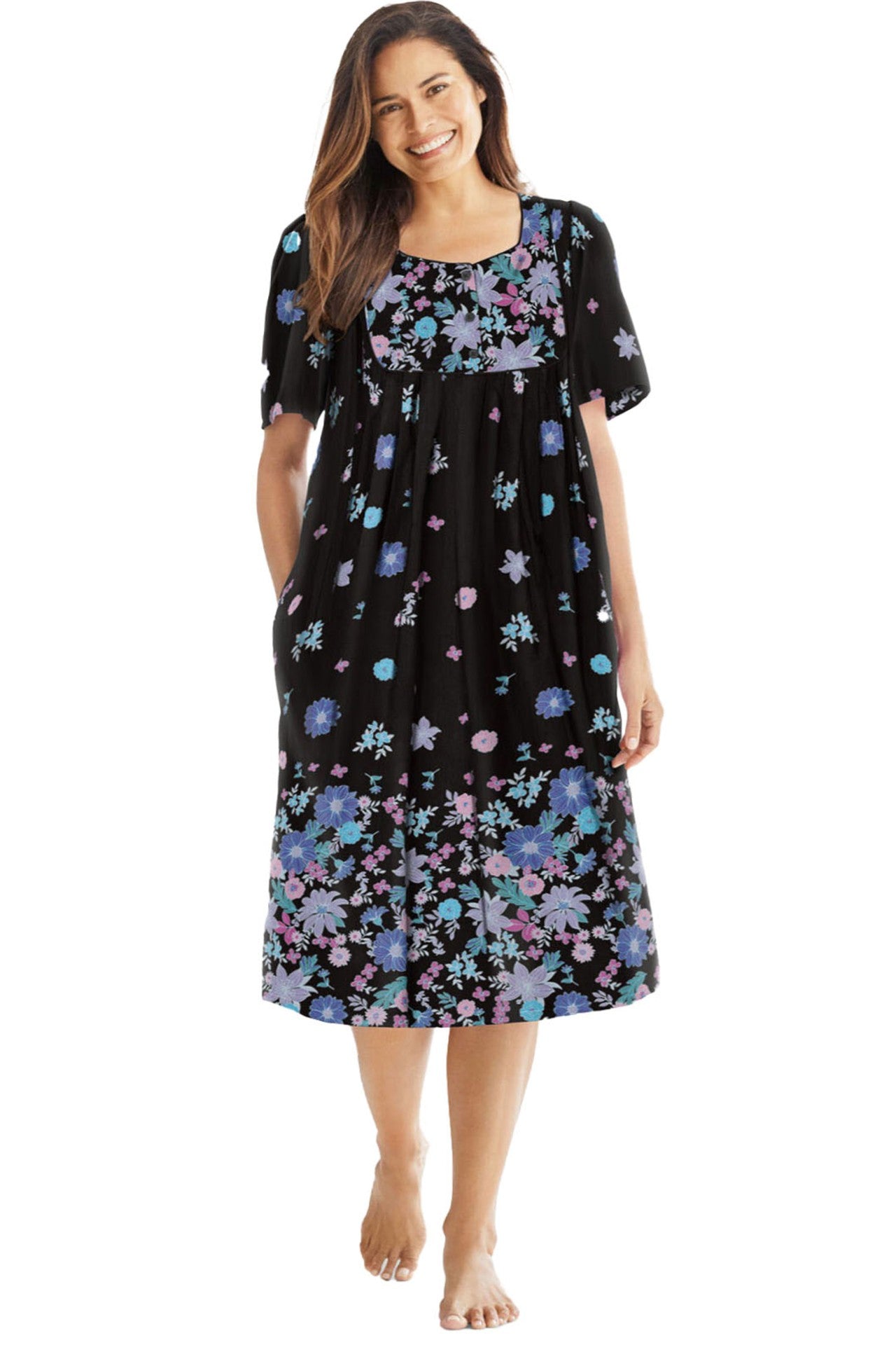 100% Cotton Blossoms Print Short Lounger Dress