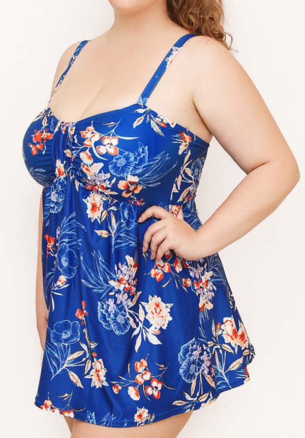 Dallas Spring Floral Plus Size Swimdress with Wirefree Soft Bra D-E
