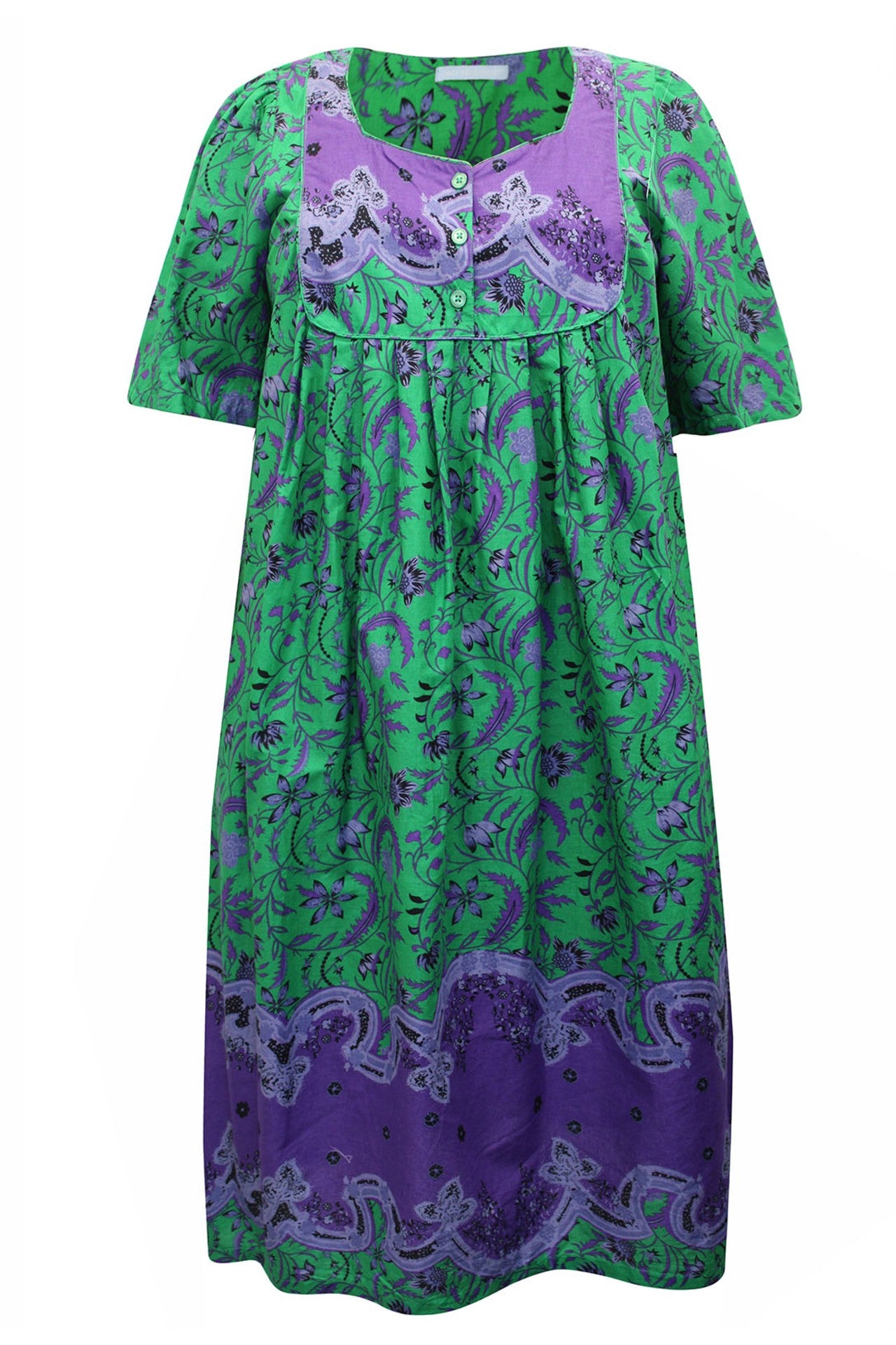 100% Cotton Green Floral Printed Short Lounger Dress