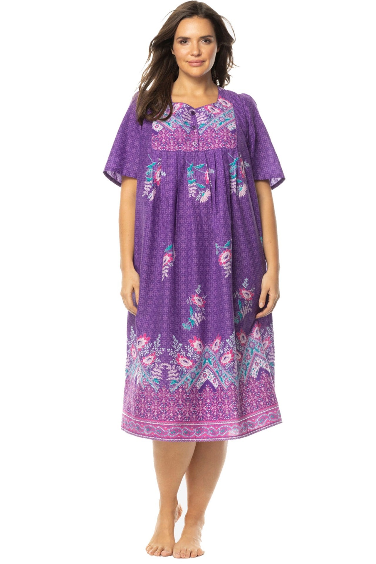 100% Cotton Plum Pocket Short Lounger Dress