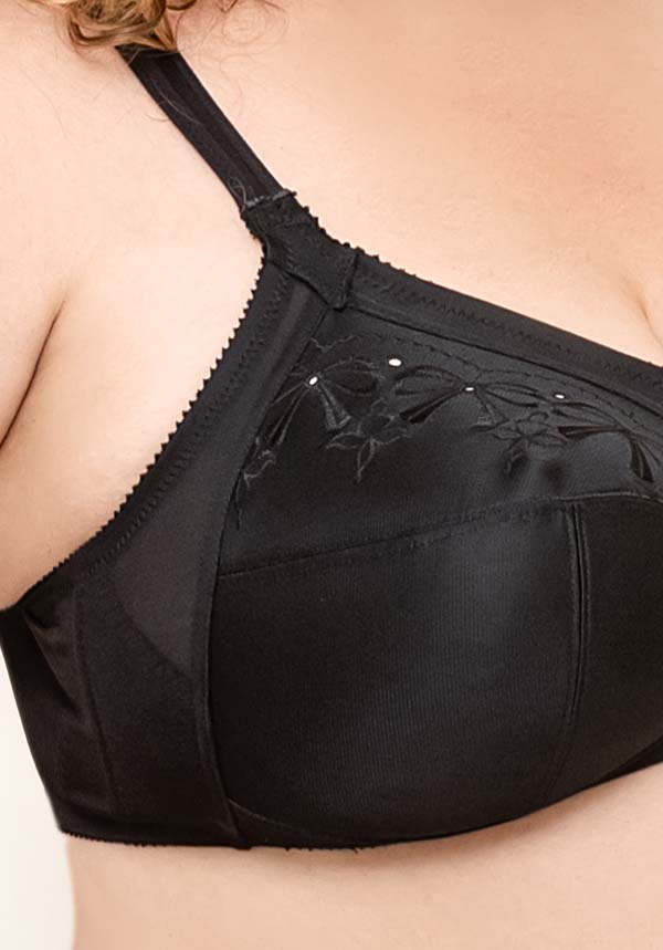Embroidery Cup Firm Support Women Wirefree Bra Black