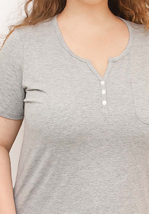 Plus Size Cotton Nightie in Short Sleeve Charcoal Color