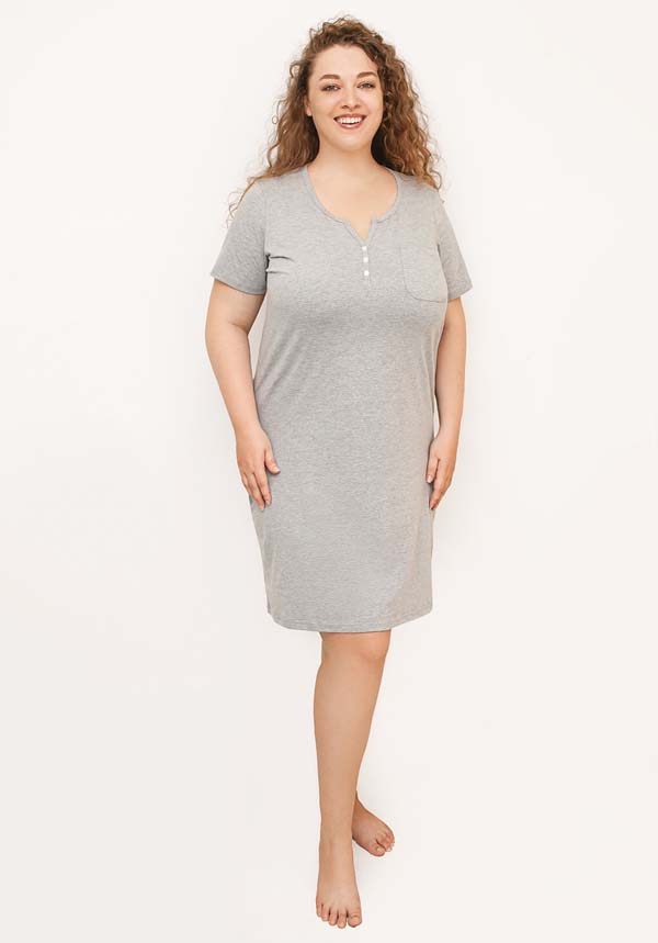 Plus Size Cotton Nightie in Short Sleeve Charcoal Color