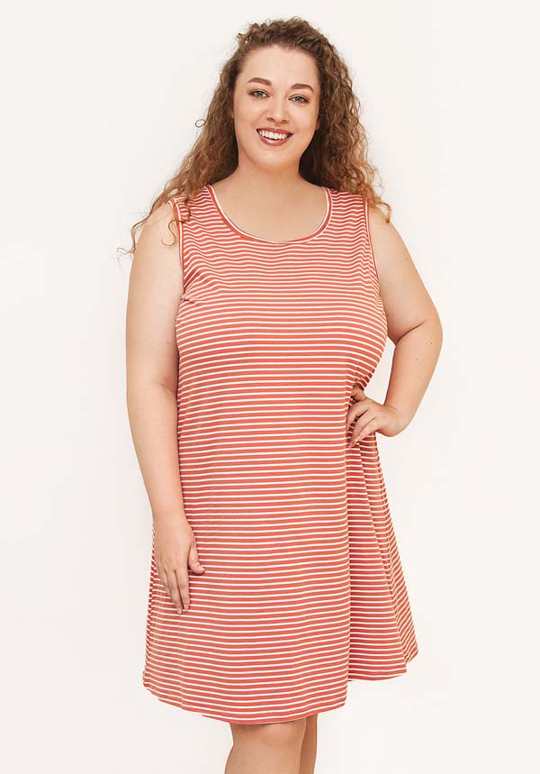 Plus Size Cotton Singlet Nightie in Relaxed Striped Rose
