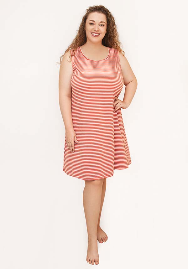 Plus Size Cotton Singlet Nightie in Relaxed Striped Rose
