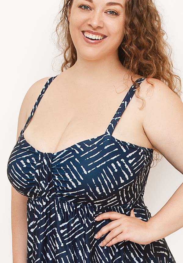 Waffle Print Plus Size Swimdress with Wirefree Soft Bra D-E
