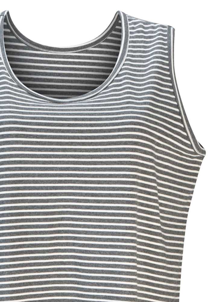 Women Relaxed Striped Cotton Sleep Nightie Grey