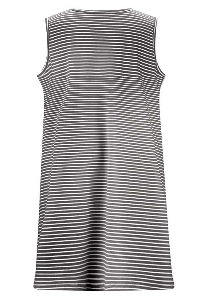 Women Relaxed Striped Cotton Sleep Nightie Grey