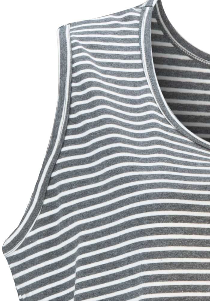 Women Relaxed Striped Cotton Sleep Nightie Grey