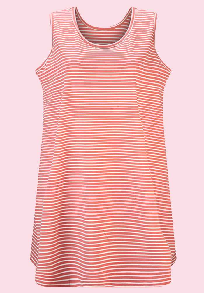 Women Relaxed Striped Cotton Sleep Nightie Rose
