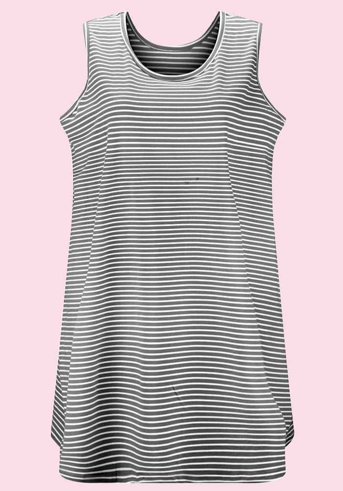 Women Relaxed Striped Cotton Sleep Nightie Grey