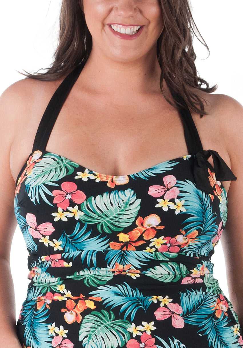 Tropical Waist-Shaping One Piece Swimsuit with Padded Bra DD E
