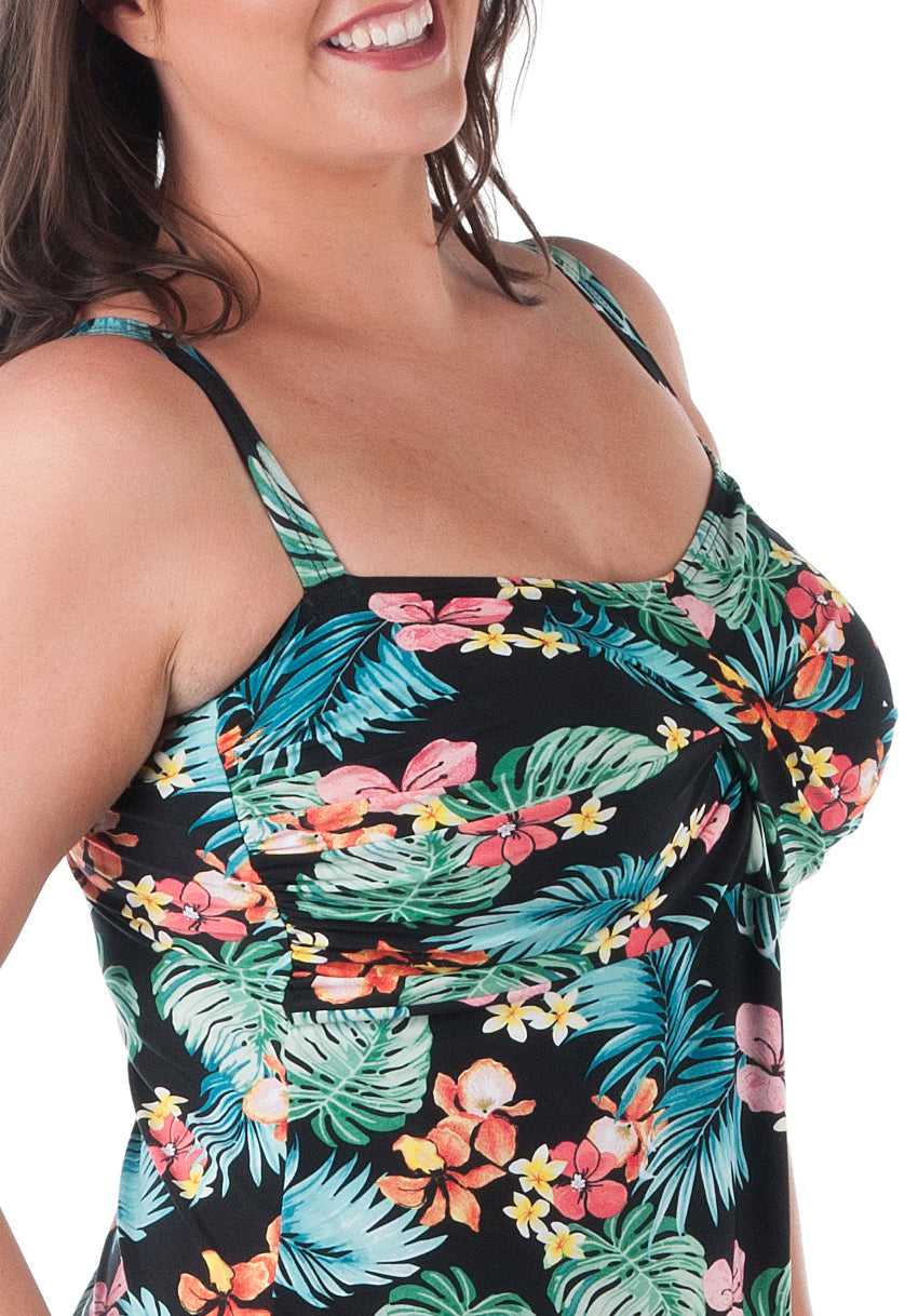 Tropical Twisted Front Swimdress with Padded Bra D-G