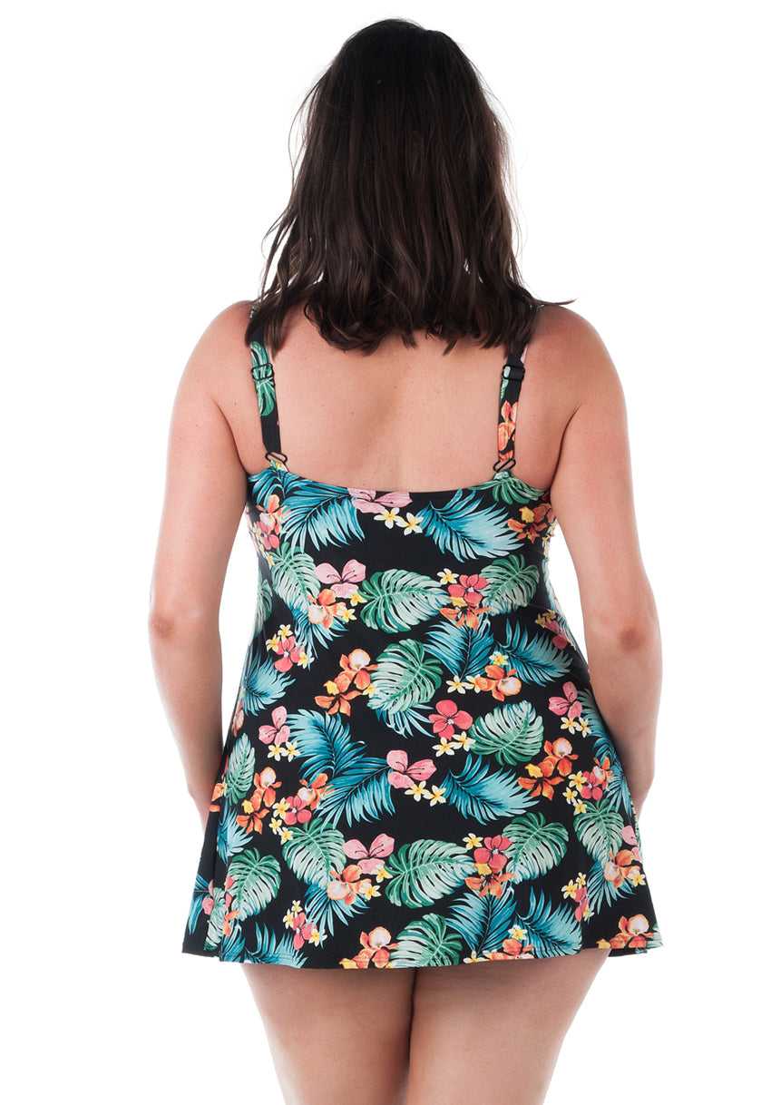 Tropical Twisted Front Swimdress with Padded Bra D-G