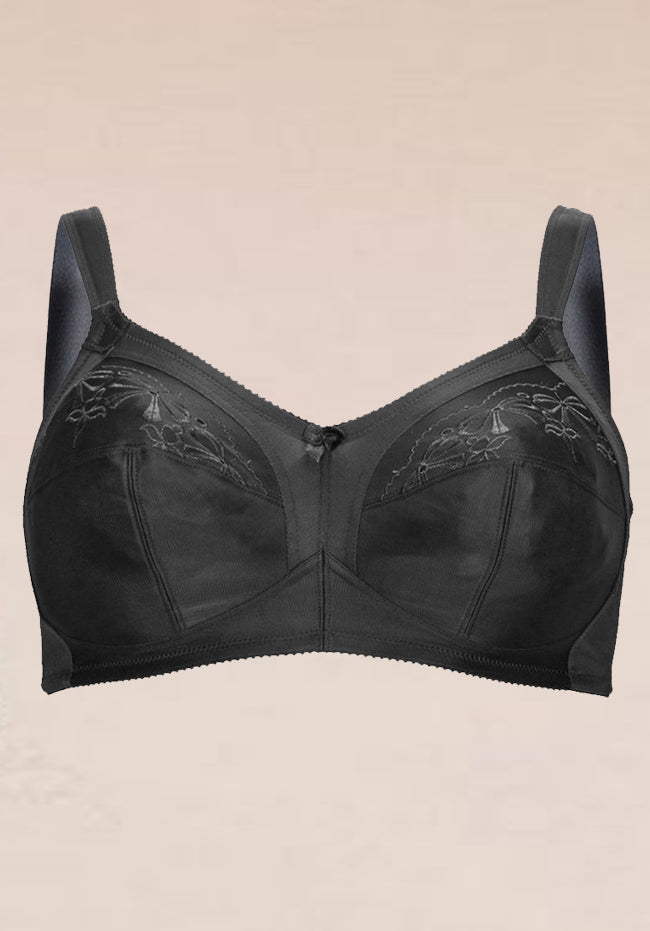 Plus Size Embroidery Cup Firm Support Bra Black
