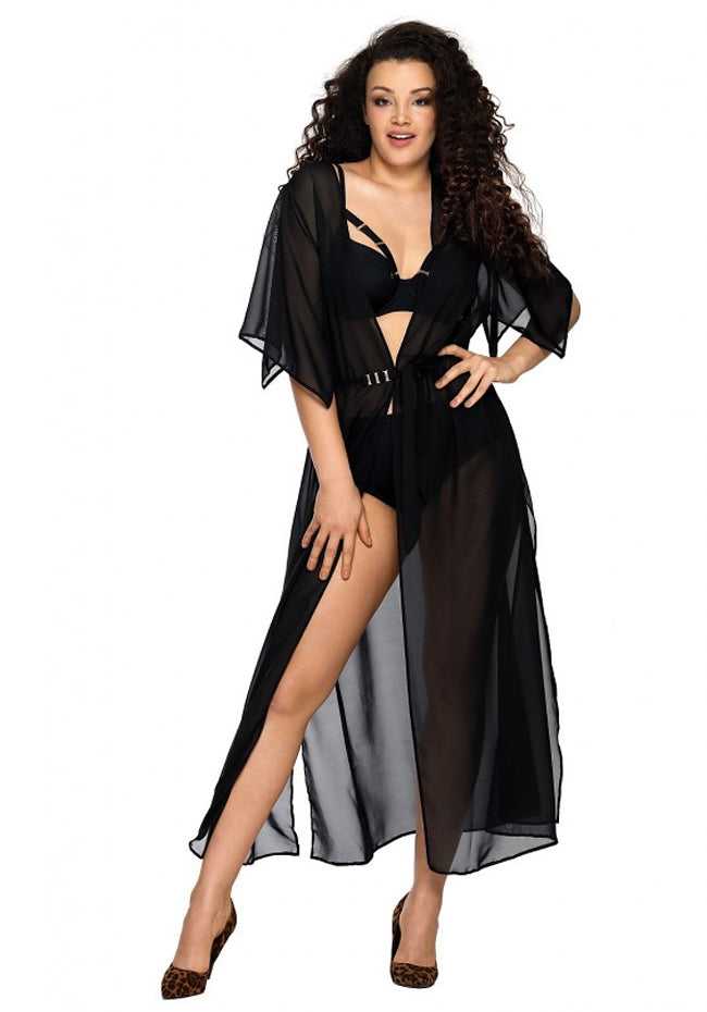 Pareo Long Chiffon Coat with Belt and Buckle