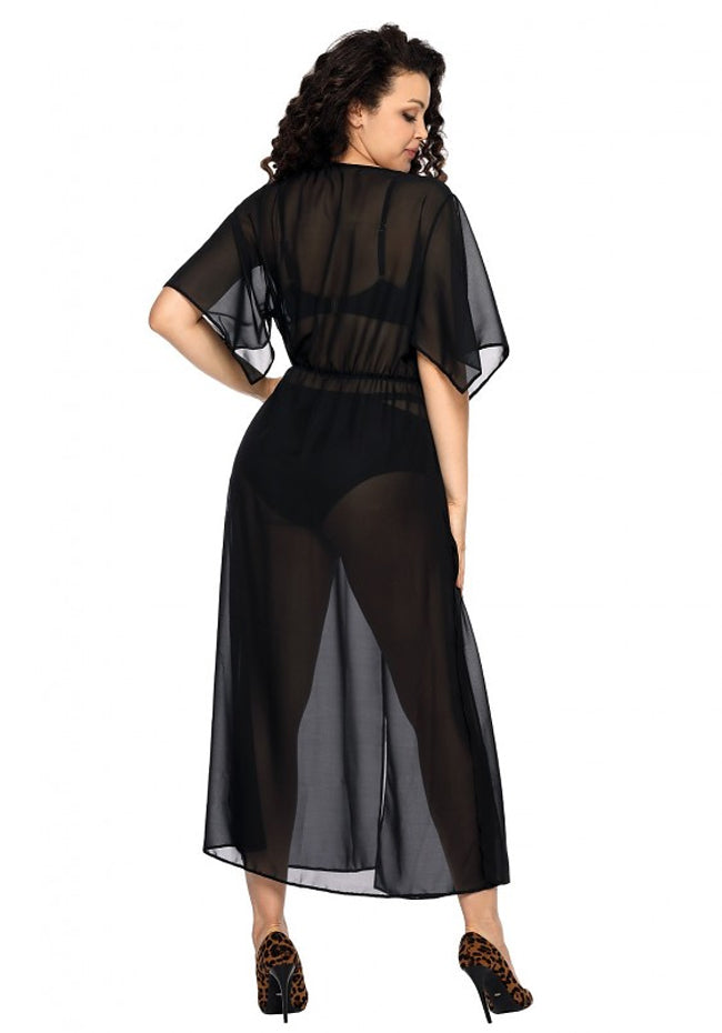 Pareo Long Chiffon Coat with Belt and Buckle