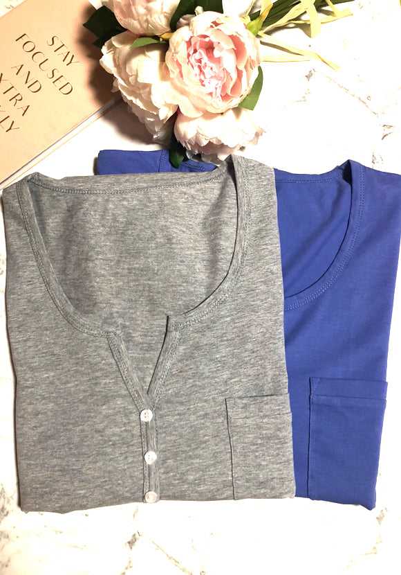 Women's V-neck Classic Cotton Short Sleeve Nightie Charcoal