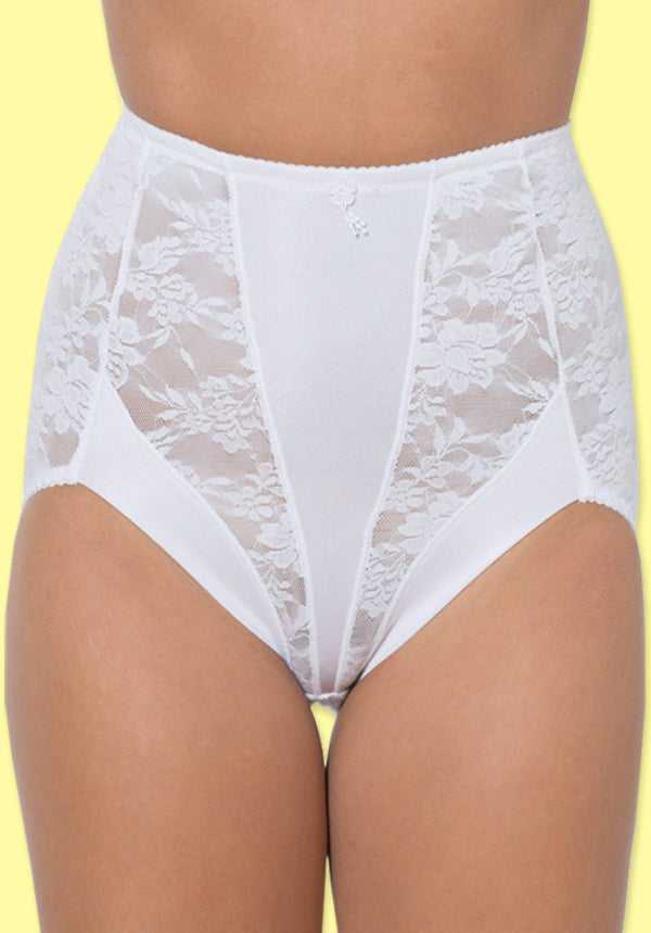 Plus Size Control Lace Full Brief White