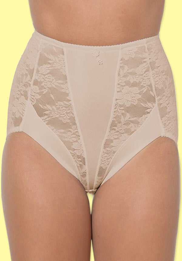 Plus Size Control Lace Full Brief Beige