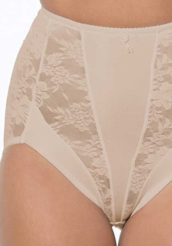 Plus Size Control Lace Full Brief Beige