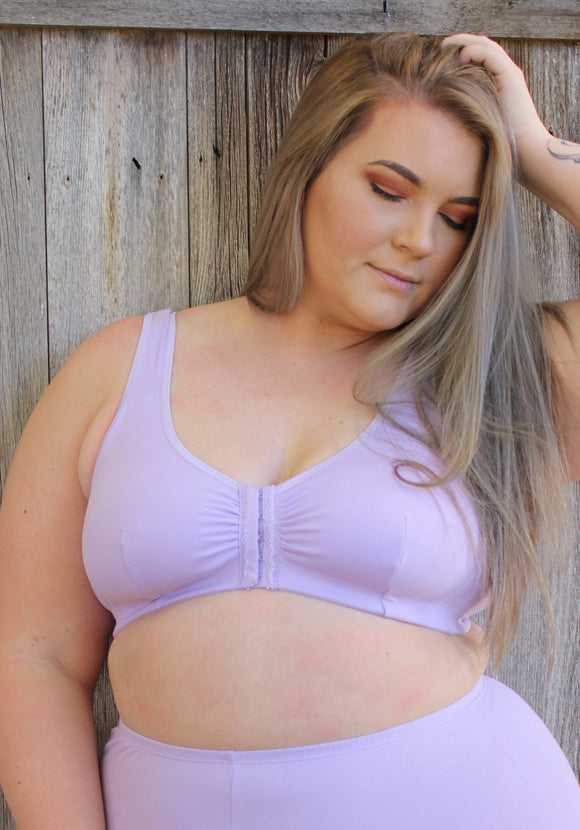 Plus Size Cotton Front Close Bra Lilac