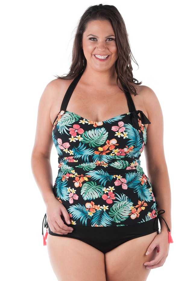 Tropical Waist-Shaping One Piece Swimsuit with Padded Bra DD E