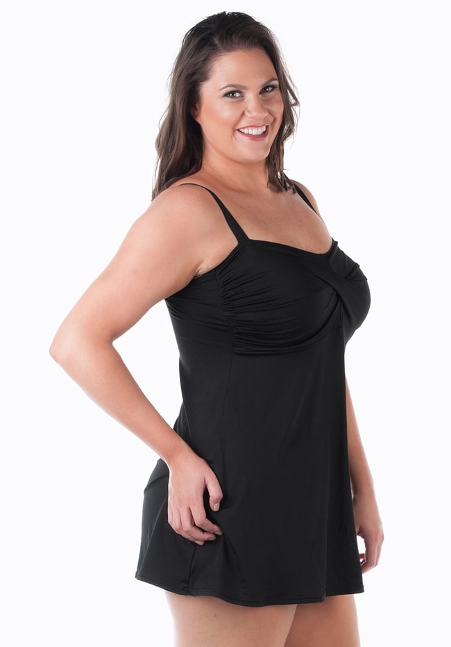 Classic Black Twisted Front Swimdress with Padded Bra