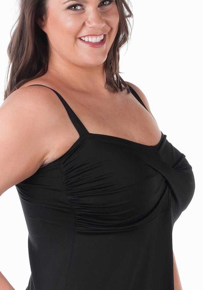 Classic Black Twisted Front Swimdress with Padded Bra
