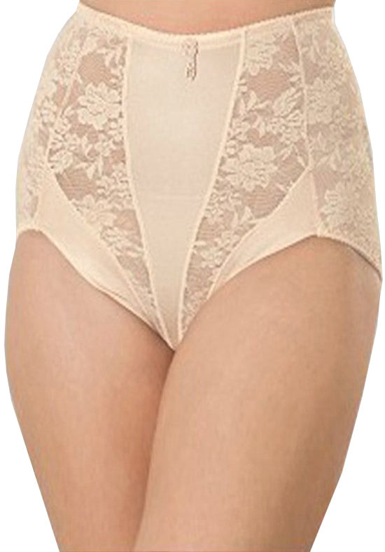 Plus Size Control Lace Full Brief Beige