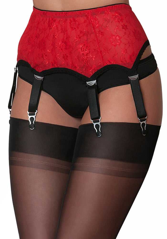 6 Strap Suspender All Lace Belt Red